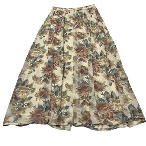 Vintage Casual Corner Skirt 10 Tan Floral Layered Chiffon Maxi Cottagecore Boho